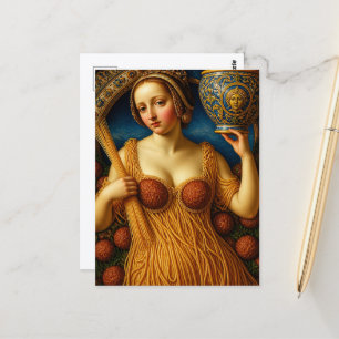 Frau in einem Kleid aus Spaghetti Postkarte