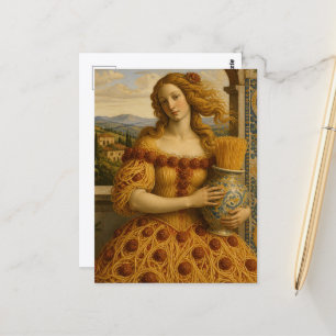 Frau in einem Kleid aus Spaghetti Postkarte
