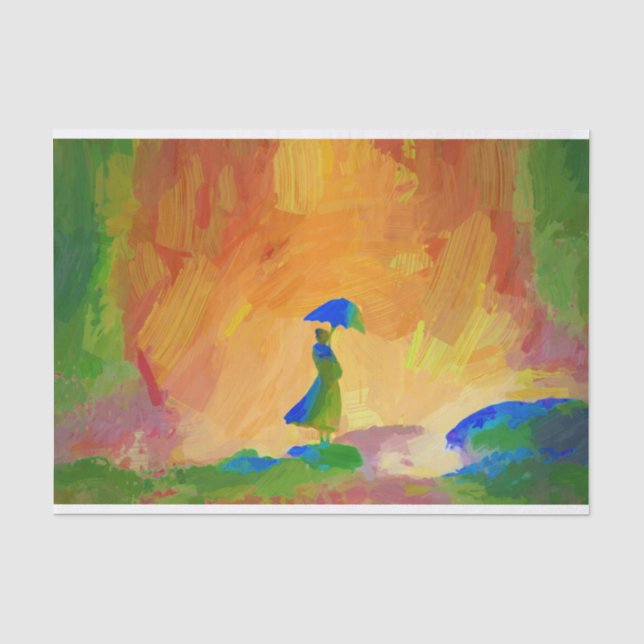Frau in einem Regensturm Seidenpapier (Vorderseite)