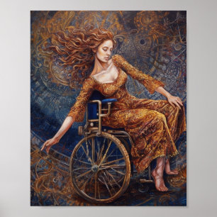 Frau in einem Rollstuhl tanzt freudig Poster