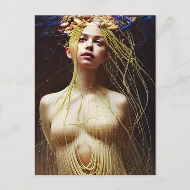 Frau in einem Spagetti-Kleid Postkarte (Vorderseite)