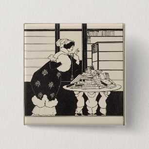 Frau in einer Buchhandlung, Entwurf für ein Button