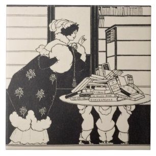 Frau in einer Buchhandlung, Entwurf für ein Fliese