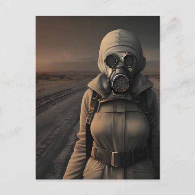 Frau in einer Gasmaske apokalyptische Kunst Postkarte (Vorderseite)