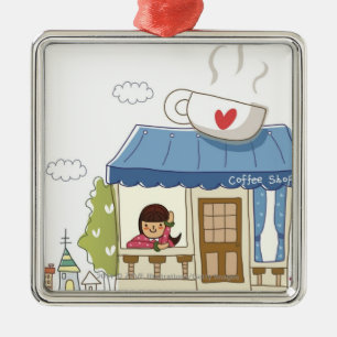 Frau in einer Kaffeestube Silbernes Ornament