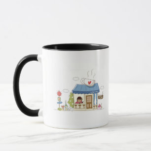 Frau in einer Kaffeestube Tasse