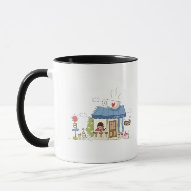 Frau in einer Kaffeestube Tasse (Links)