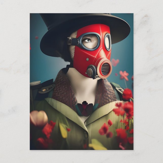 Frau in einer roten Gasmaske Postkarte (Vorderseite)