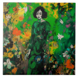 Frau in farbenprächtigem Feld Fliese