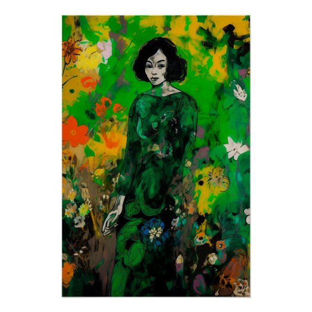 Frau in farbenprächtigem Feld Poster (Vorderseite)