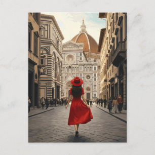 Frau in Florenz Italien Reisen Postkarte