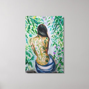 Frau in Garten Canvas Print - Malerei Leinwanddruck