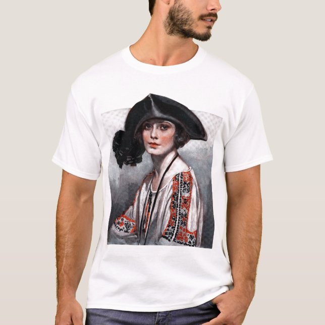 Frau in gestickter Bluse T-Shirt (Vorderseite)
