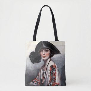 Frau in gestickter Bluse Tasche