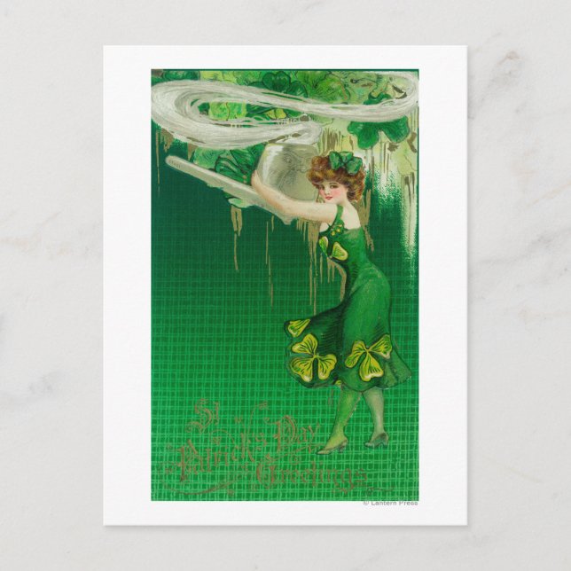 Frau in Grün mit Pipe-Szene Postkarte (Vorderseite)