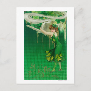 Frau in Grün mit Pipe-Szene Postkarte