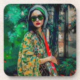 Frau in grüner Sonnenbrille Getränkeuntersetzer