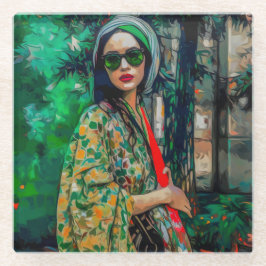 Frau in grüner Sonnenbrille Glasuntersetzer