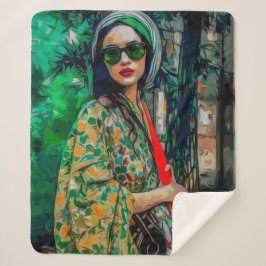 Frau in grüner Sonnenbrille Sherpadecke