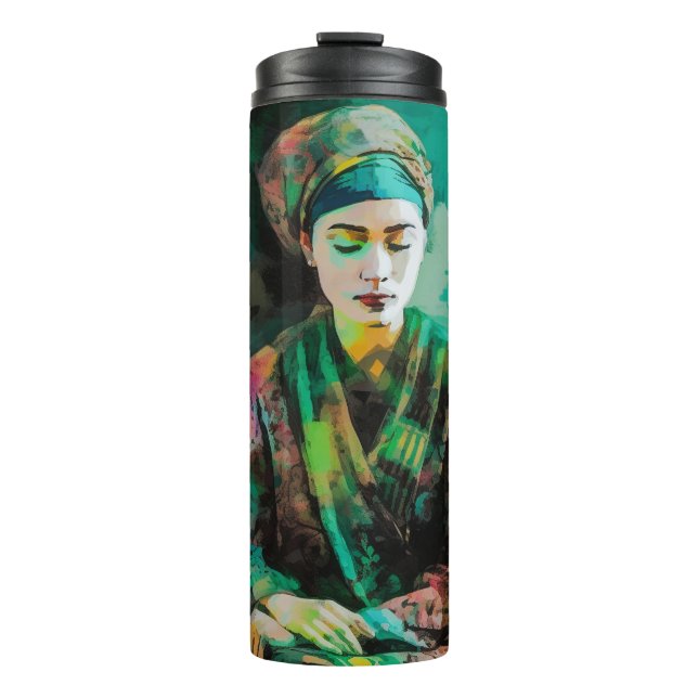 Frau in grüner Sonnenbrille Thermosbecher (Vorderseite)