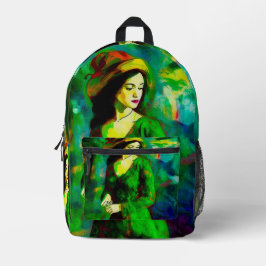Frau in Hut Bedruckter Rucksack