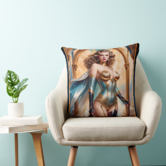 Frau in opulentem Gold Türkis Attion von Xzendor7 Kissen