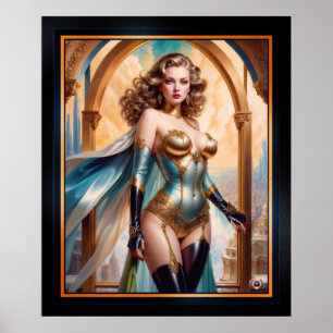 Frau in opulentem Gold Türkis Attion von Xzendor7 Poster