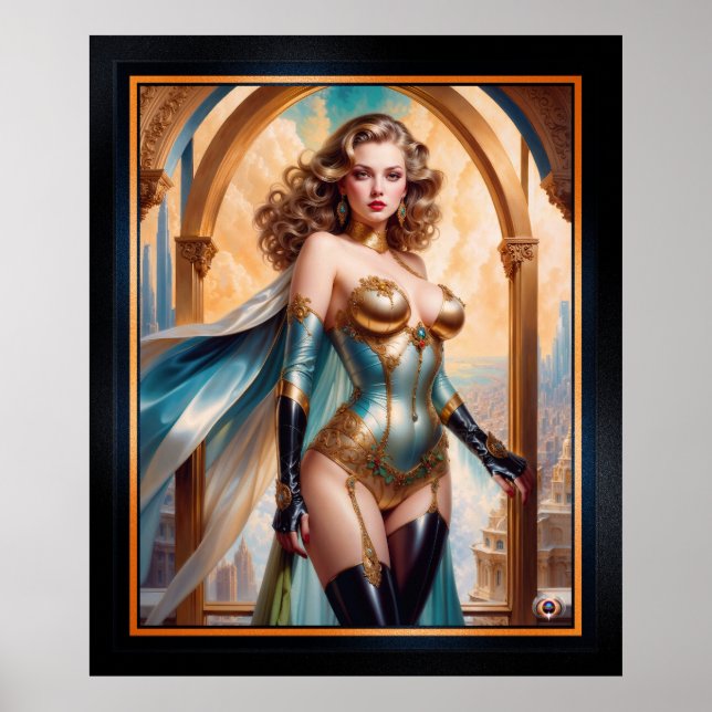 Frau in opulentem Gold Türkis Attion von Xzendor7 Poster (Vorne)