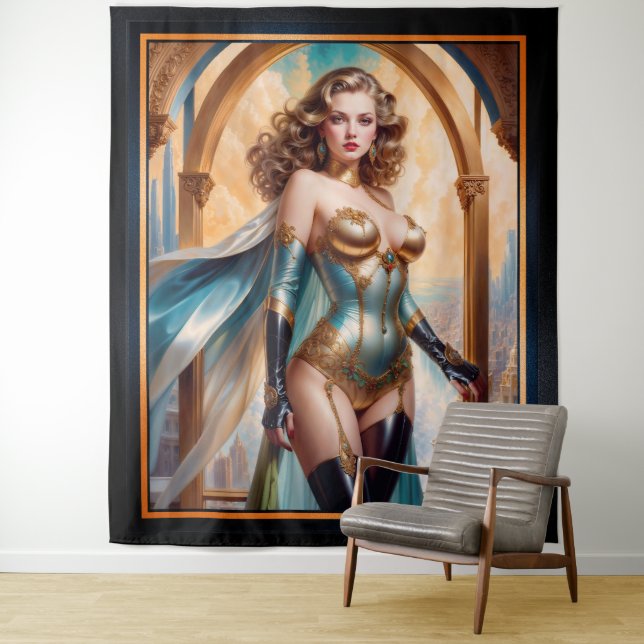 Frau in opulentem Gold Türkis Attion von Xzendor7 Wandteppich (Beispiel)