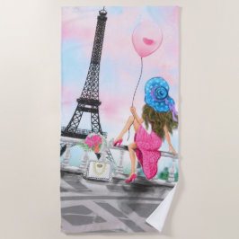 Frau in Paris Beach Tower Eiffelturm Strandtuch