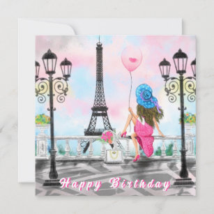 Frau in Paris Eiffel Tower Happy Birthday Card Karte