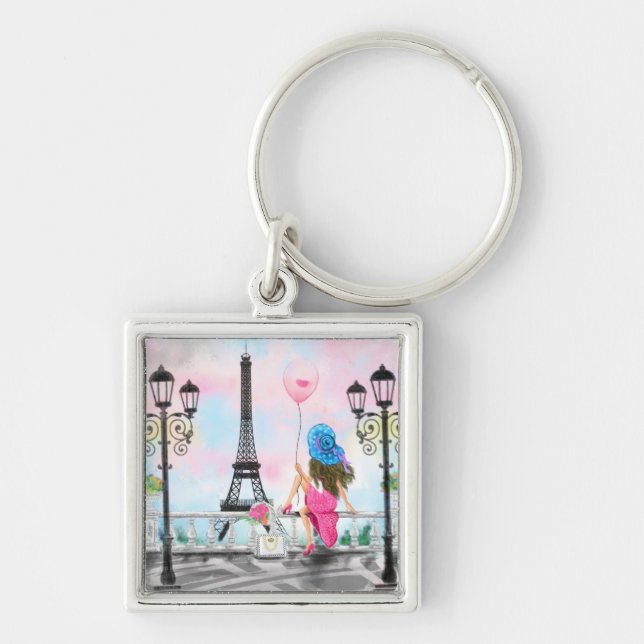 Frau in Paris Eiffel Tower Schlüsselanhänger Gesch (Vorne)
