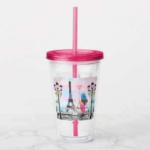 Frau in Paris Eiffelturm Acrylic Tumbler Acryltrinkbecher