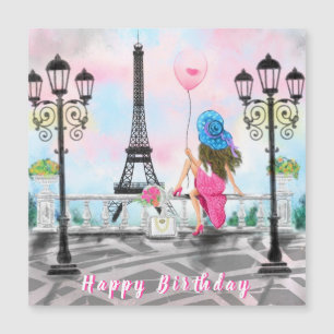 Frau in Paris Geburtstagskarte Magnet Eiffelturm