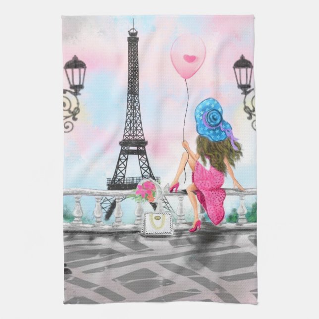 Frau in Paris Küchentücher Eiffelturm (Vertikal)