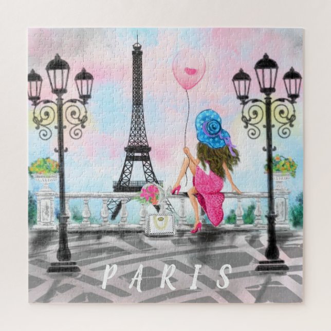 Frau in Paris Puzzle Geschenk mit Eiffelturm (Vertikal)