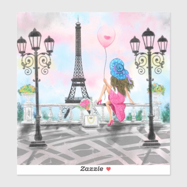Frau in Paris Sticker Eiffelturm (Blatt)