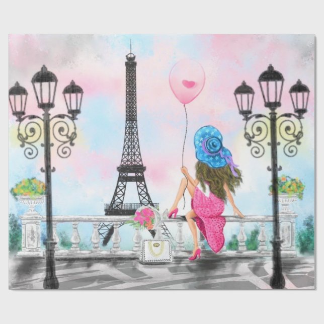 Frau in Paris Umschlagpapier mit Eiffelturm Geschenkpapier (Flach)