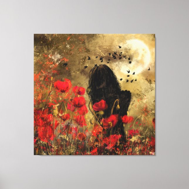 Frau in Poppies Canvas Print Leinwanddruck (Vorderseite)