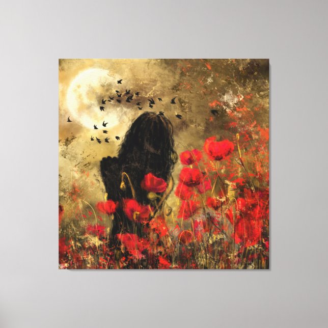 Frau in Poppies Canvas Print Leinwanddruck (Vorderseite)