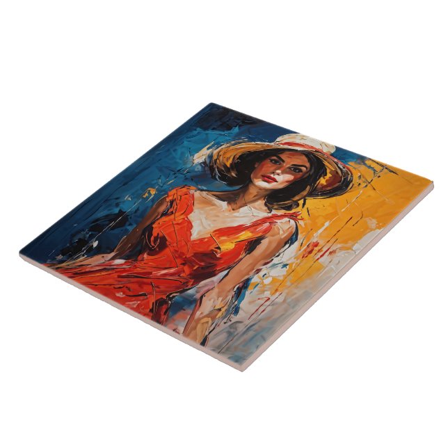 Frau in Red Cocktail Dress Fliese (Seite)