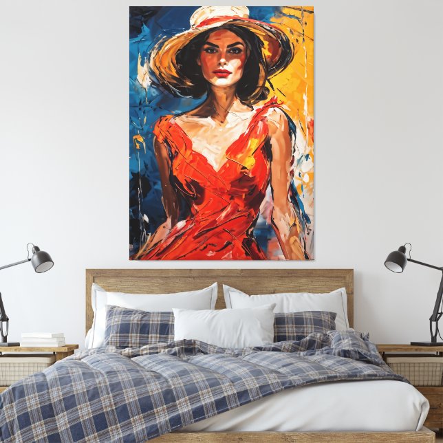 Frau in Red Cocktail Dress Leinwanddruck (Insitu (Schlafzimmer))