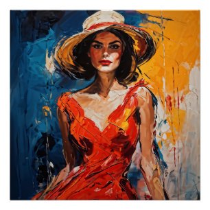 Frau in Red Cocktail Dress Poster