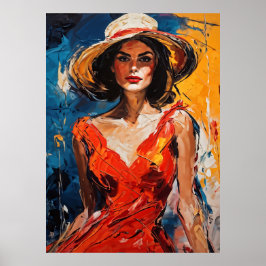 Frau in Red Cocktail Dress Poster