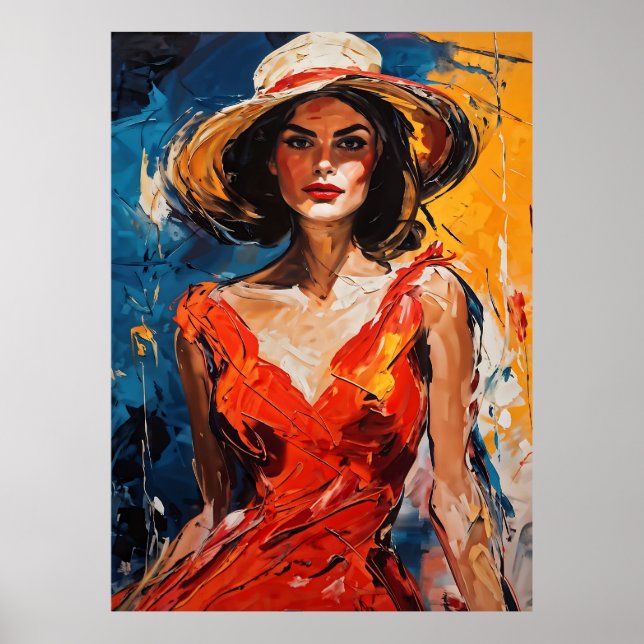 Frau in Red Cocktail Dress Poster (Vorne)