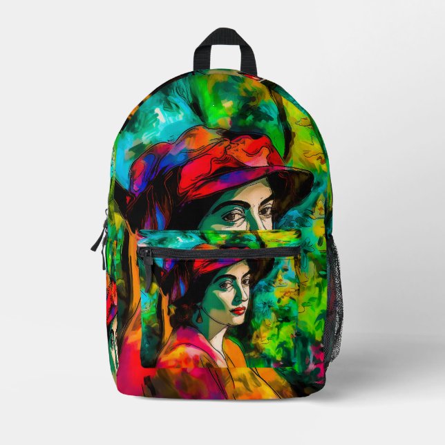 Frau in Red Hat Bedruckter Rucksack (Vorderseite)