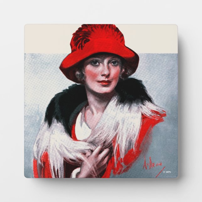 Frau in Red Hat Fotoplatte (Vorderseite)