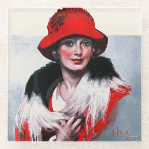 Frau in Red Hat Glasuntersetzer