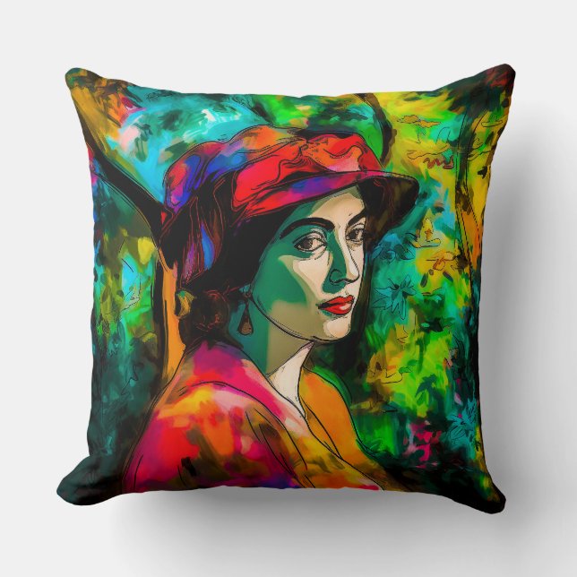 Frau in Red Hat Kissen (Vorderseite)