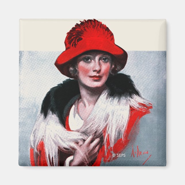 Frau in Red Hat Magnet (Vorne)